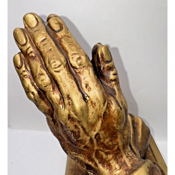 Vintage 1970s Homco Praying Hands Hand of God on Bible Gold - Picture 3 of 8
